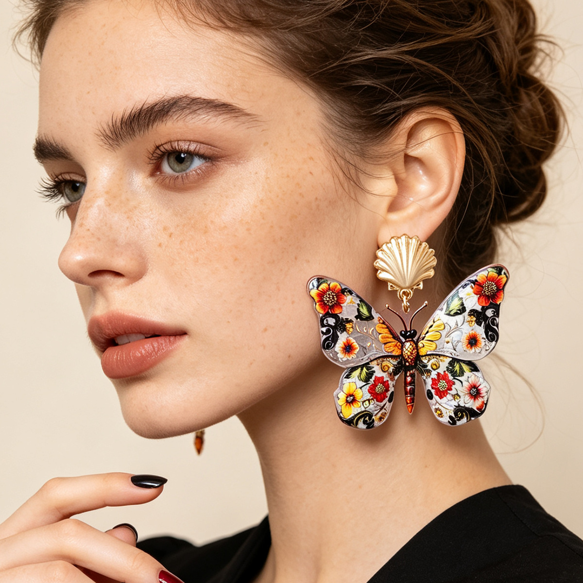 Vintage Fashion Illustrations - Vintage Colorful Butterfly Dangle Earrings for