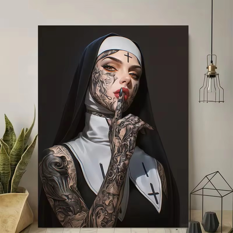 Fashion Girl Tattoo Nun Canvas - Vintage Fashion Illustrations recension och pris