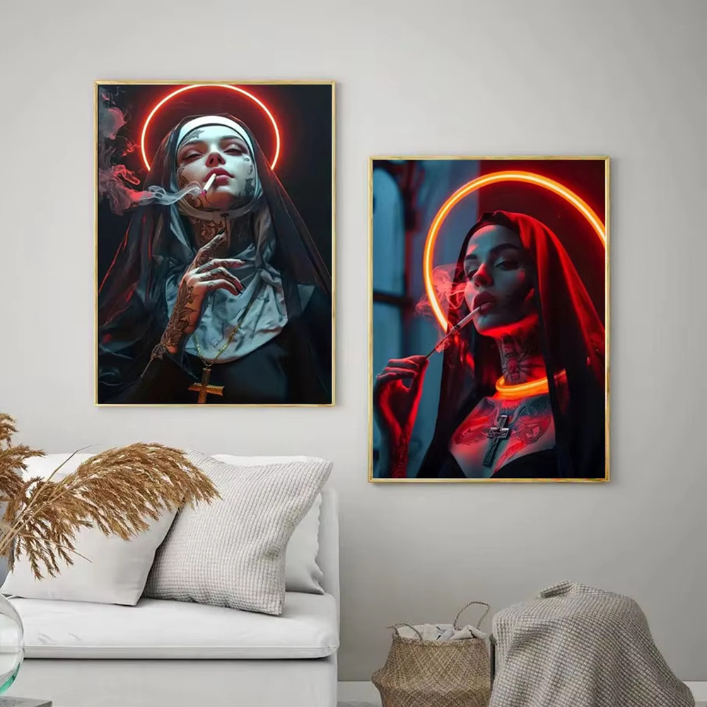 Fashion Girl Tattoo Nun Canvas - Vintage Fashion Illustrations recension och pris