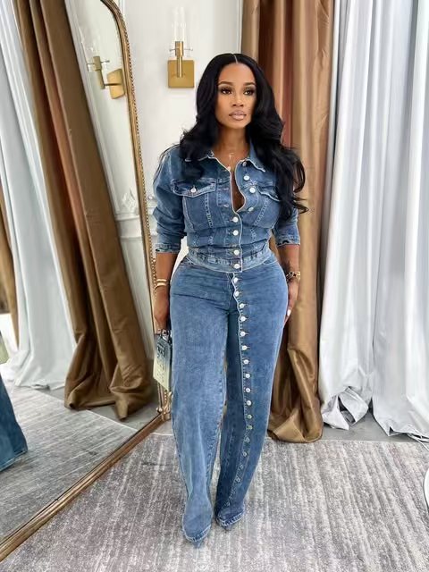 Jeans Suit Women Denim 2 Piece - Vintage Fashion Jacket recension och pris