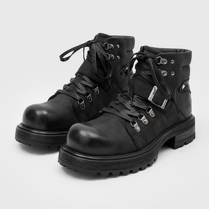 Brand Men Leather Boots Motorc - Vintage Fashion Luxury recension och pris