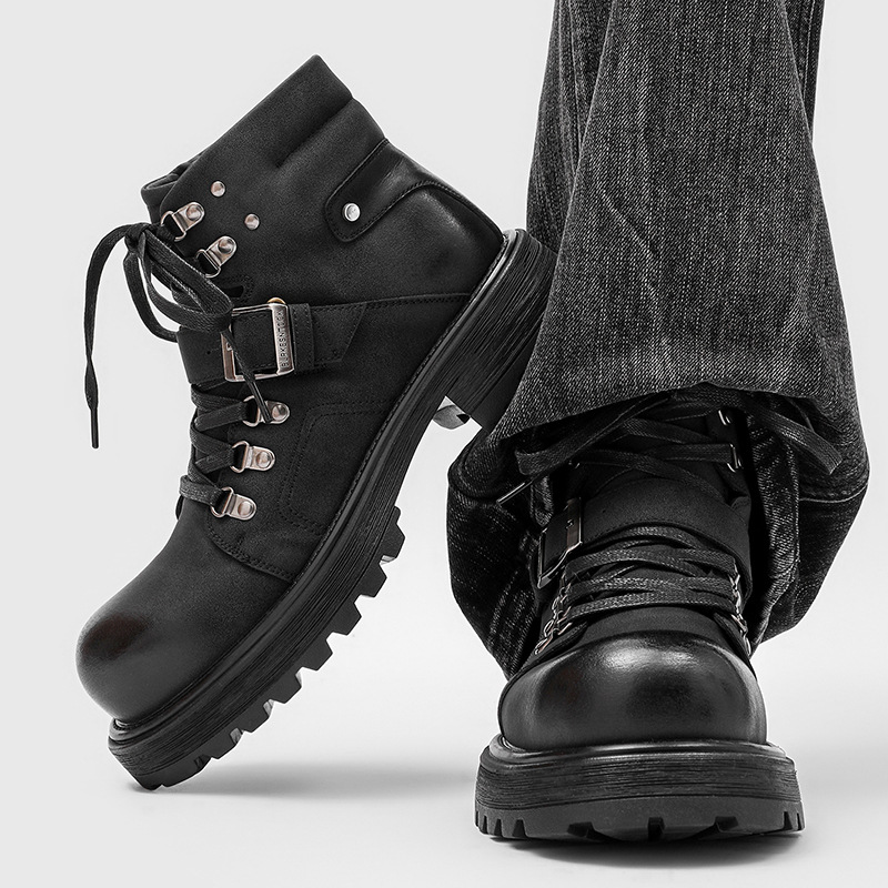 Brand Men Leather Boots Motorc - Vintage Fashion Luxury recension och pris