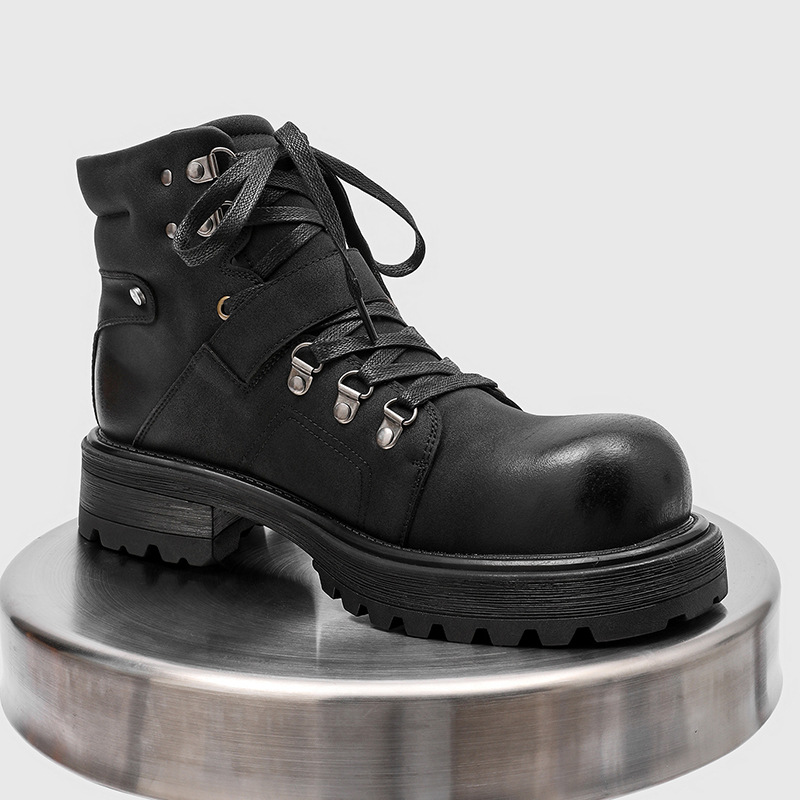 Brand Men Leather Boots Motorc - Vintage Fashion Luxury recension och pris