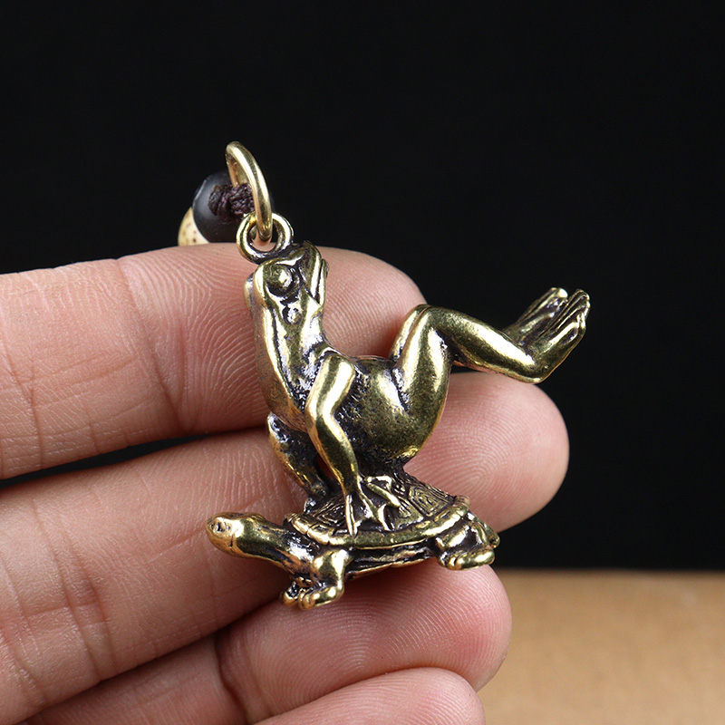 Copper Turtle Carrying Frog Ke - Vintage Fashion Ornaments recension och pris