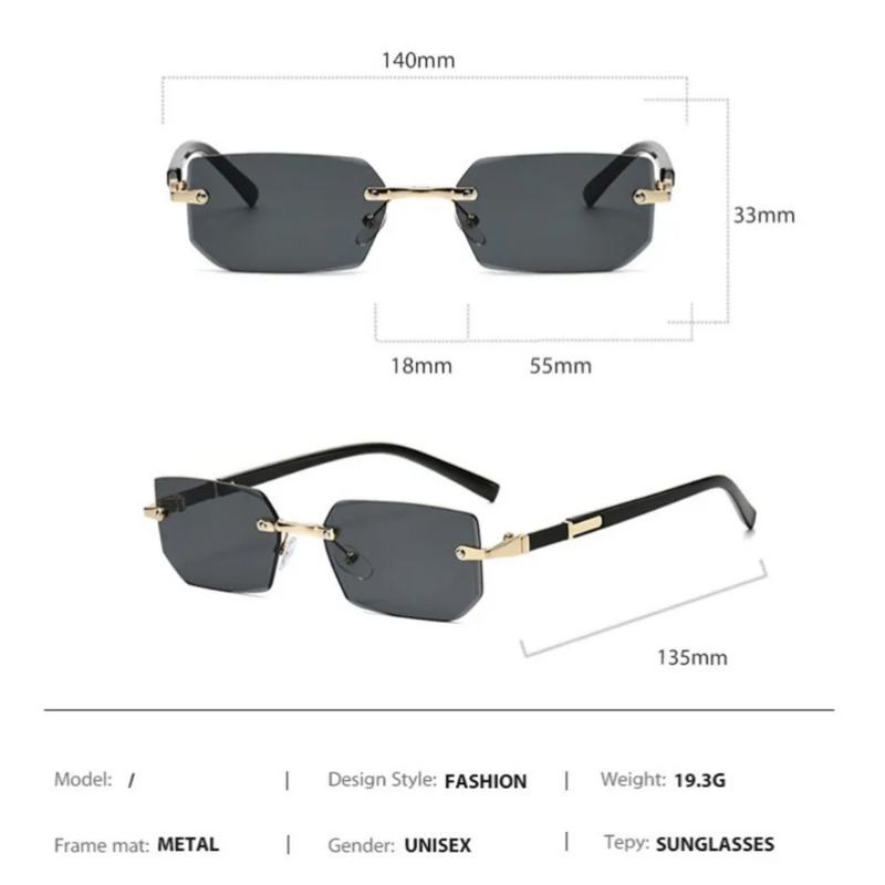 Rimless Cut Edge Rectangle Sun - Vintage Fashion Y2K recension och pris